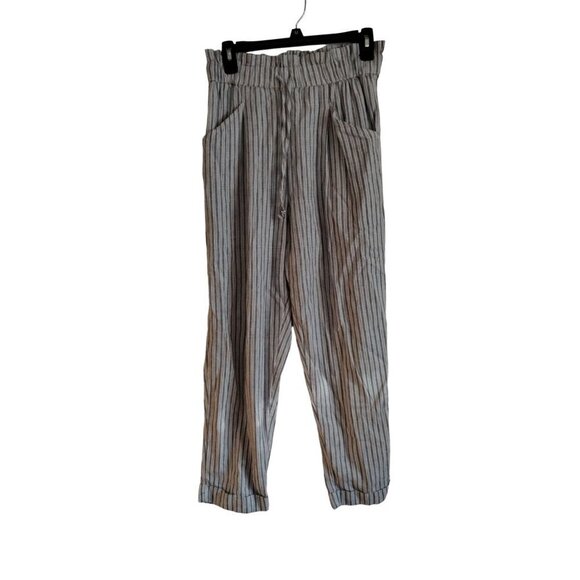 American Eagle blue and white Linen cotton blend high waist pinstripe pants - Picture 1 of 7